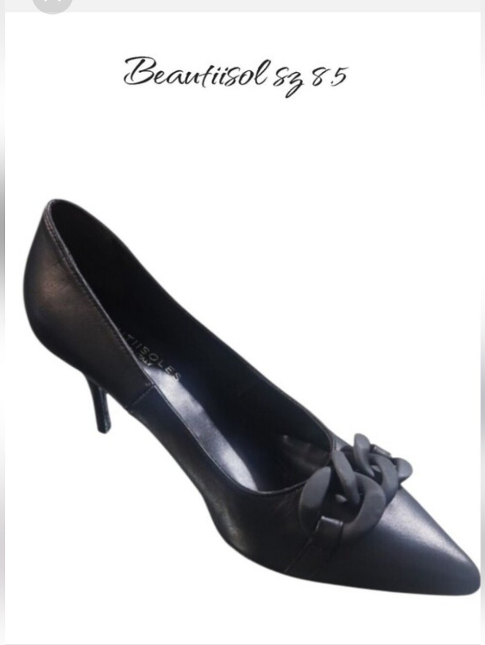 Beautiisoles Camilla Black Nappa Leather Chain Pumps 8.5 New